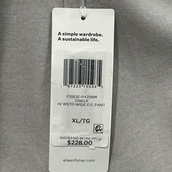 Eileen Fisher NEW XL Chalk Boiled Wool Jersey Hi Waisted Wide Leg Pants Pockets - Picture 8 of 9